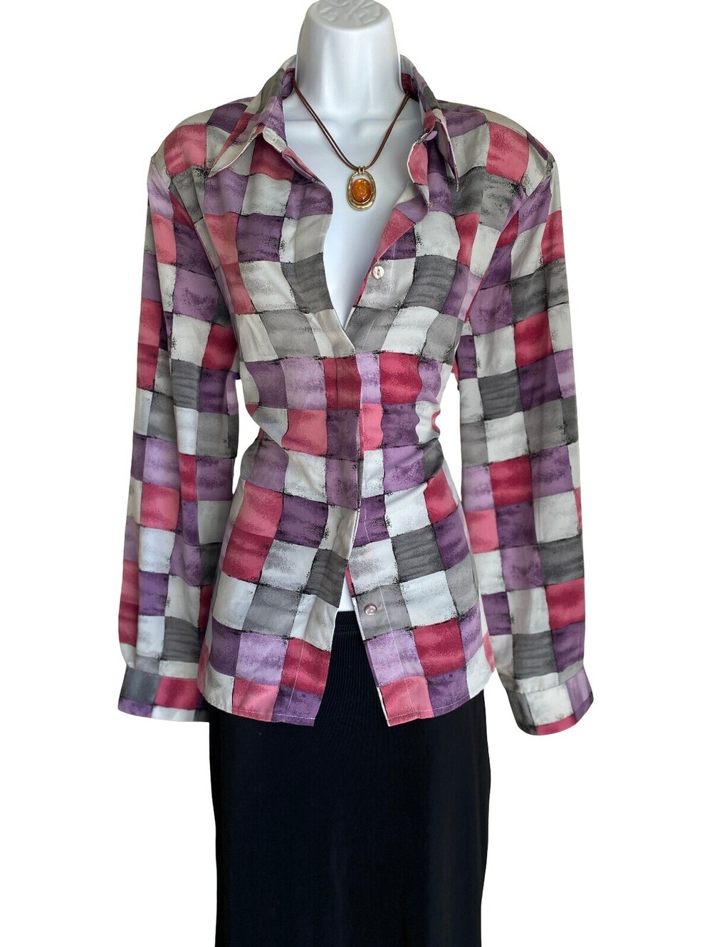VTG Alfred Dunner Plus Size 16 Plaid Button Up Blouse Artsy Fall Tunic Top Retro